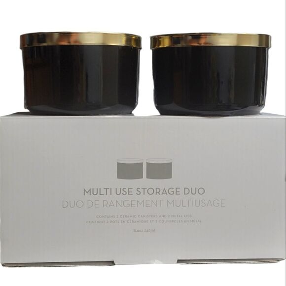 Z Gallerie Multi Use Storage Duo Cermic Canisters with Metal Lids - Picture 3 of 8